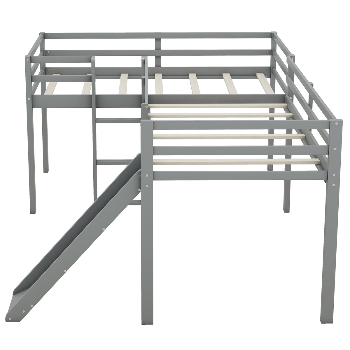 L-Shaped Twin Loft Bed with Ladder & Slide – Gray