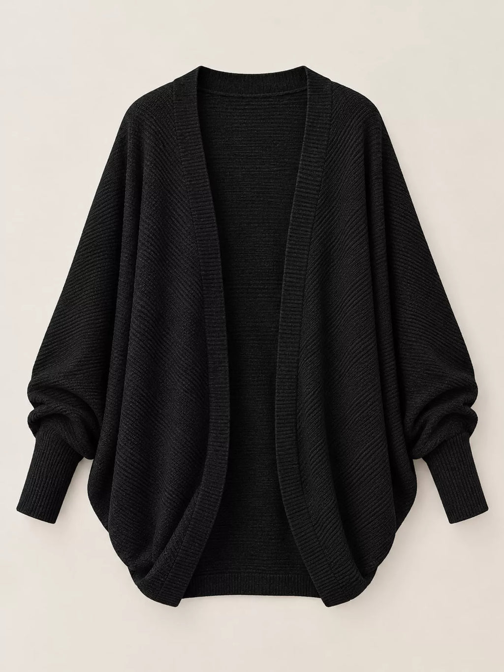 Open-front ribbed batwing sleeve cardigan, view 6