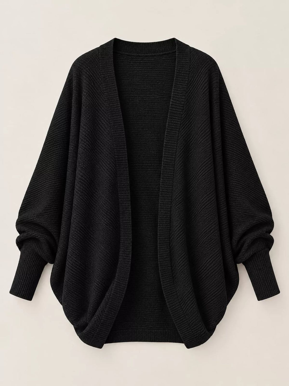 Open-front ribbed batwing sleeve cardigan, view 6