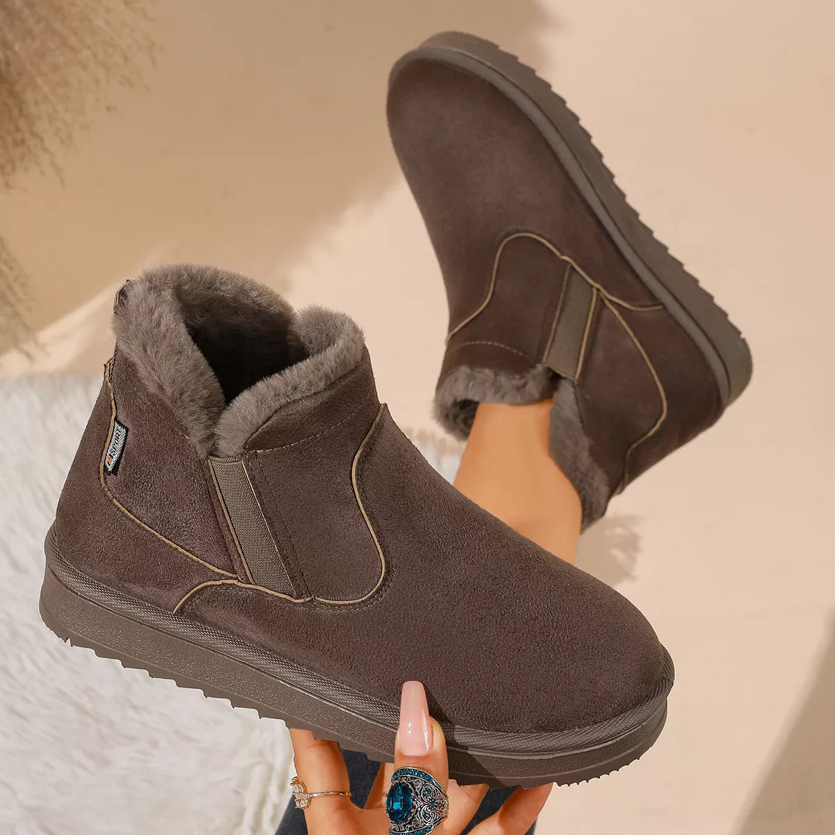 Plush lined flat winter ankle boots, view 19