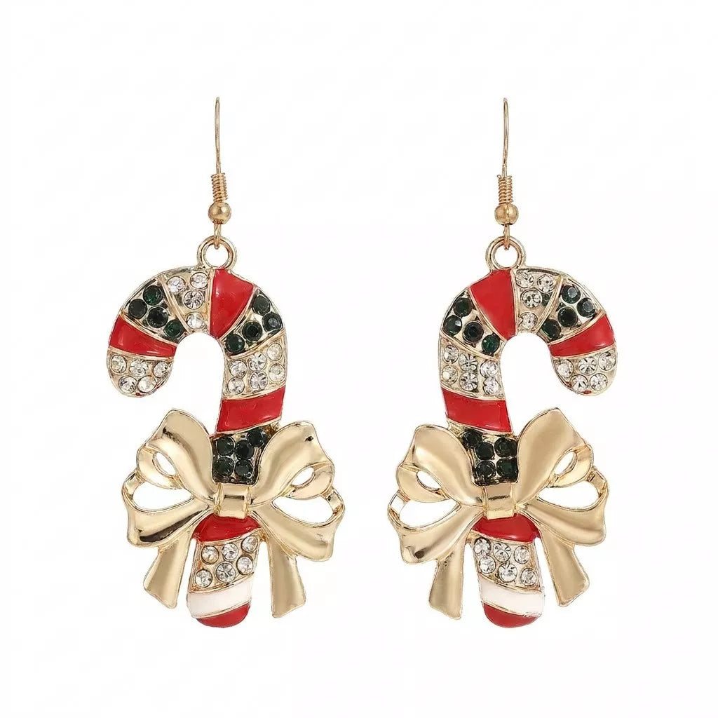 Red Christmas candy cane earrings with zircon, view 6