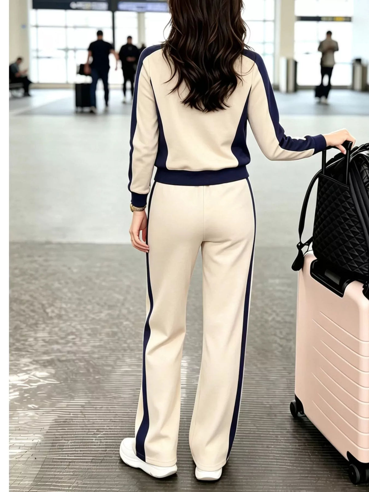 Contrast side stripes top and pants set from Trendsi featuring a matching casual outfit with bold stripe details.