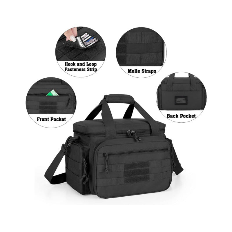 Tactical shoulder shooting bag, padded handgun case for range & hunting, lockable zipper, ammo pockets eprolo