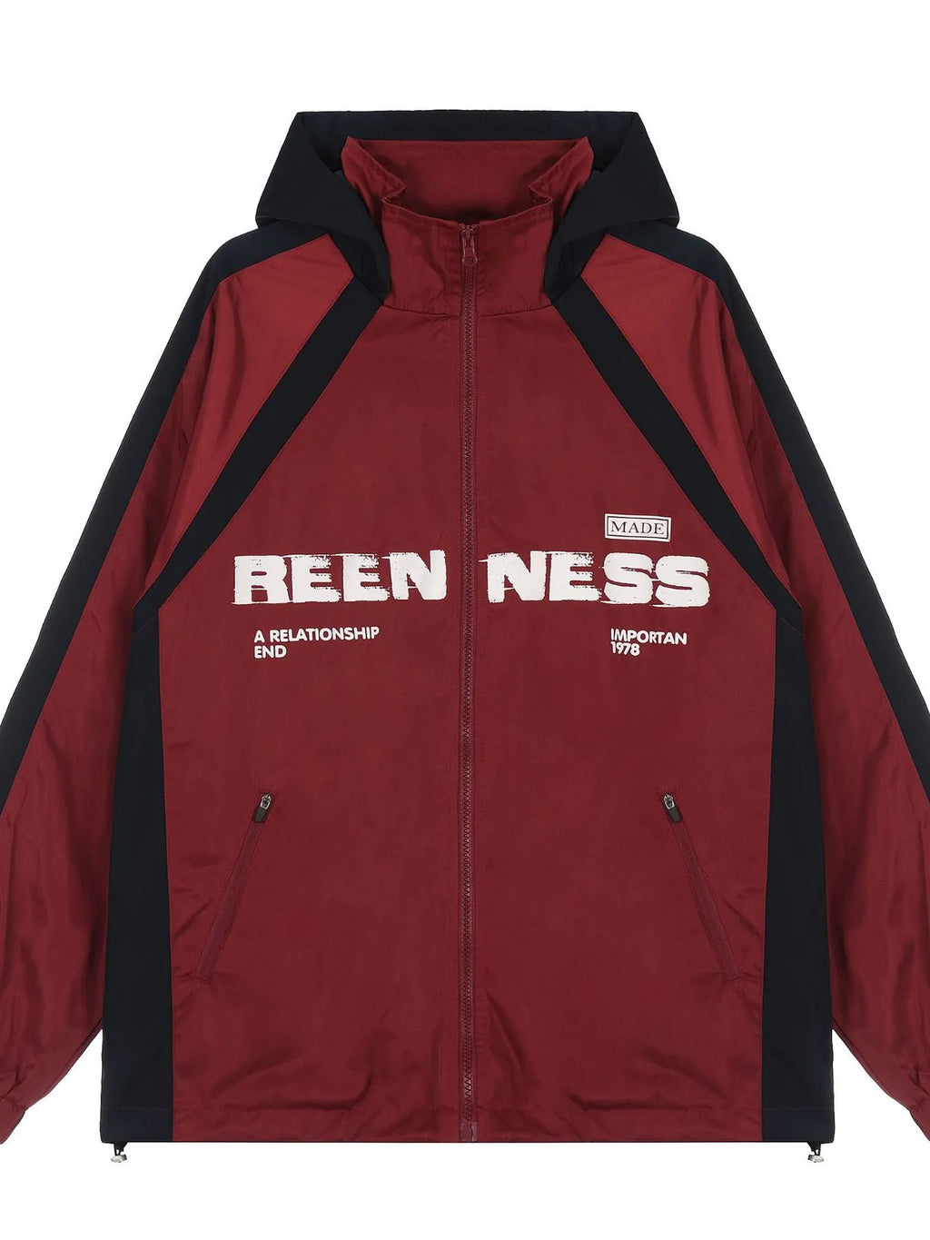 Men's hooded zip-up letter windbreaker jacket, view 2