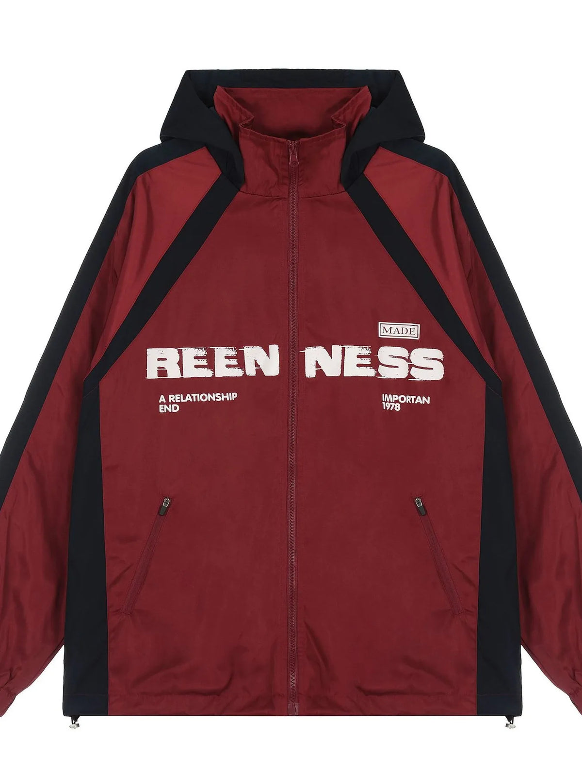 Men's hooded zip-up letter windbreaker jacket, view 2