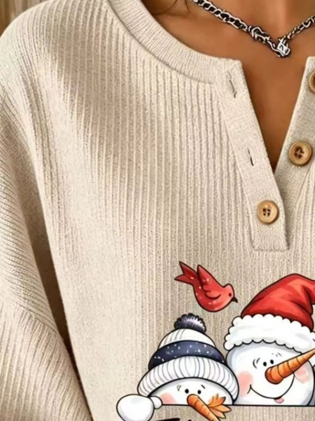 Christmas snowman graphic ribbed henley sweatshirt, view 14