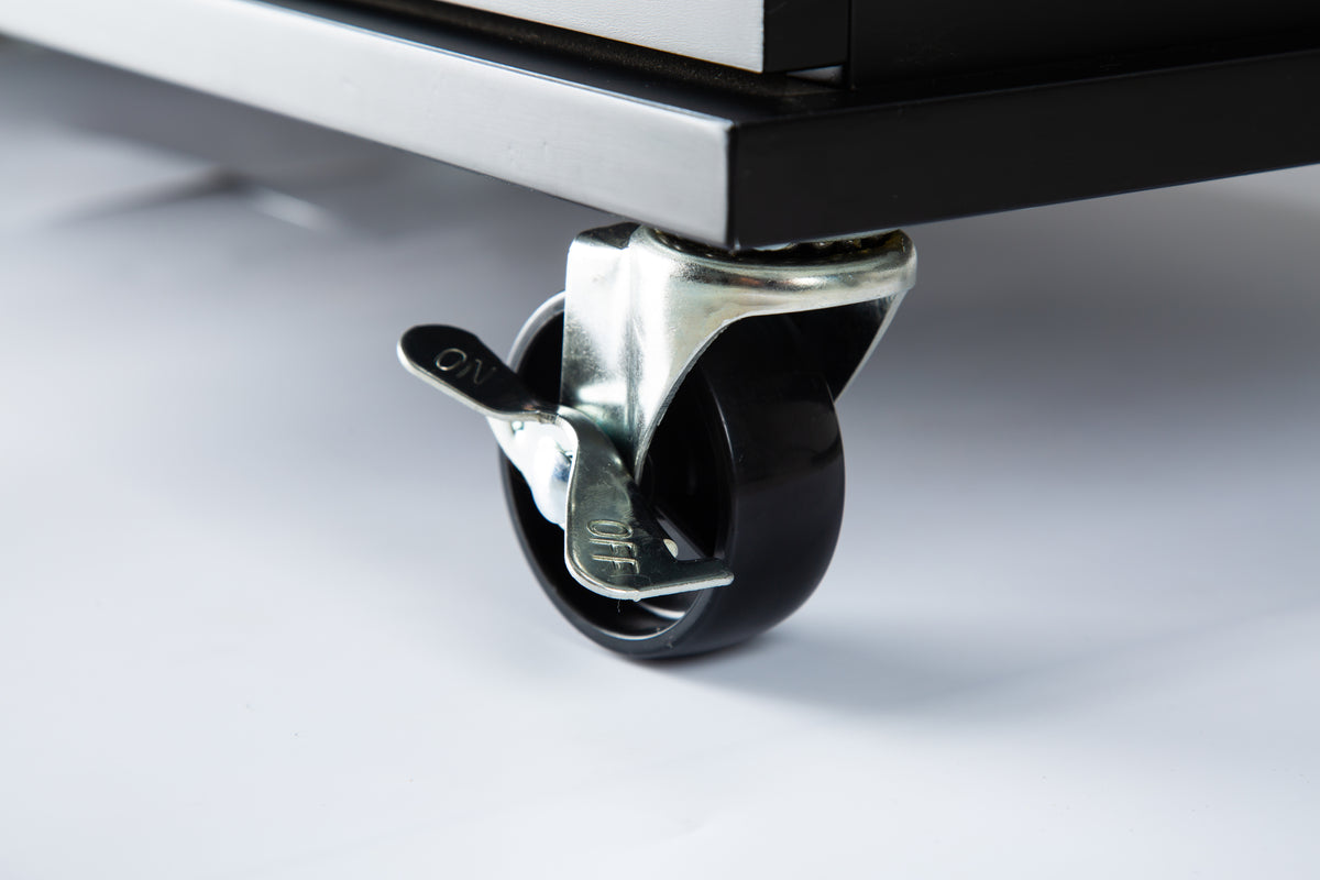 Black Rolling Kitchen Island with Extendable Rubber-Wood Top