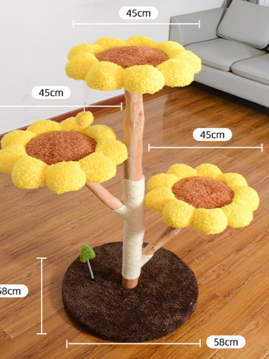 Sunflower multi-level cat tree and condo by Trendsi with platforms, sisal scratching posts, and cozy hideouts for cats.