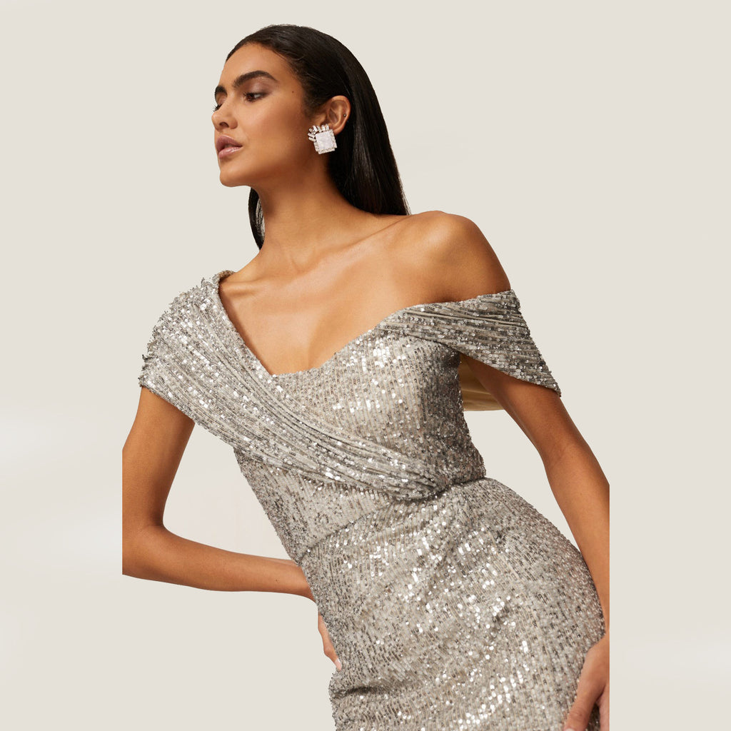 Women's White One-Shoulder Sequined Party Dress