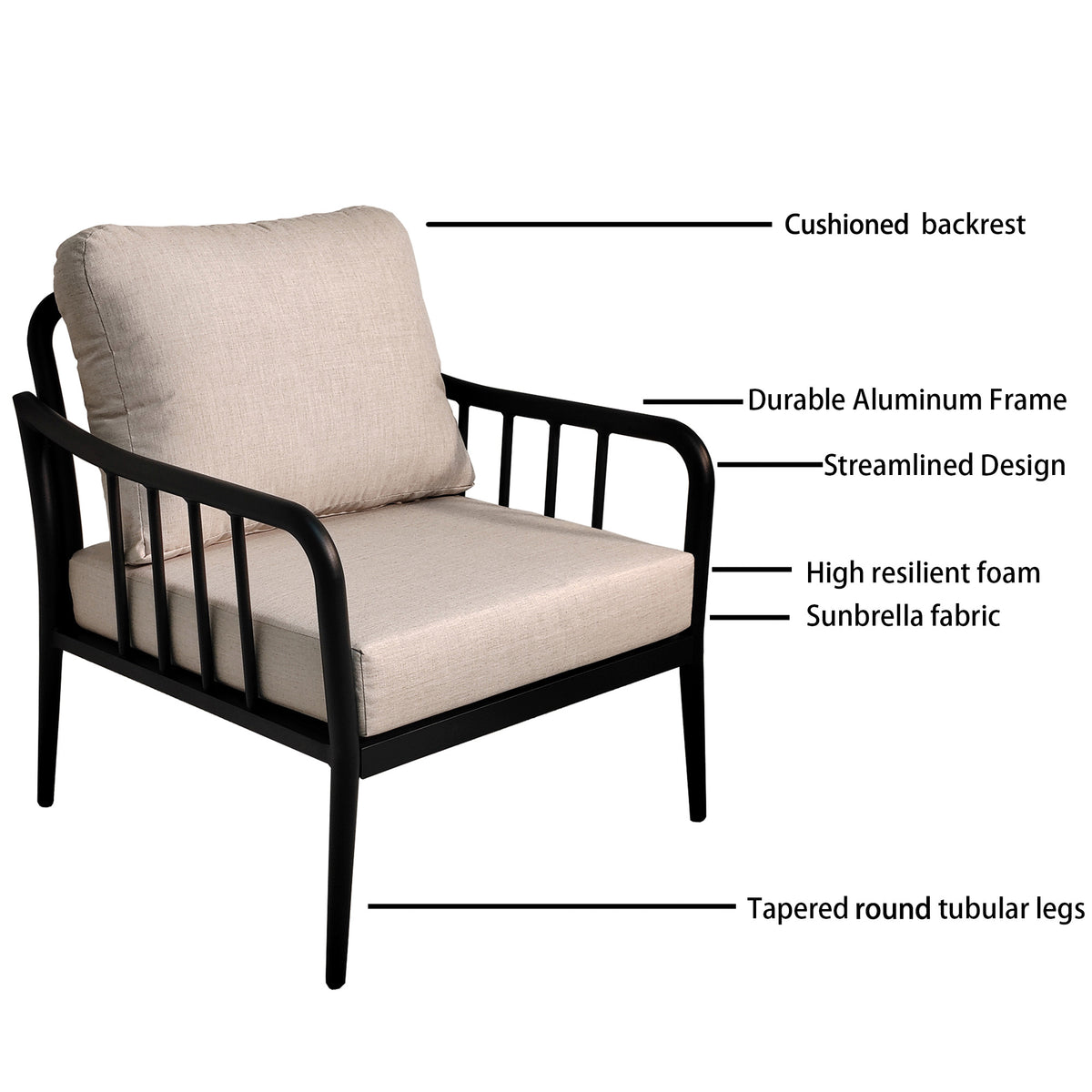 5-Piece Aluminum Patio Conversation Set – Ember Black