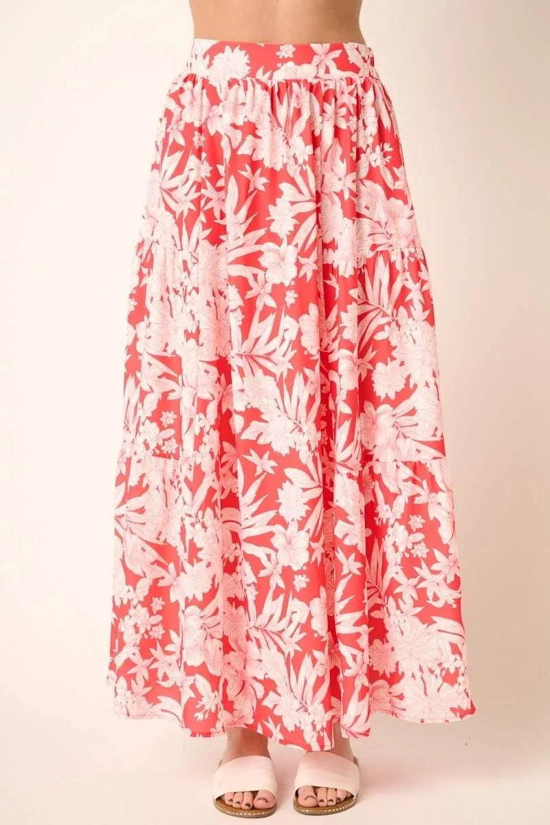 Tropical print top and skirt set by Mittoshop featuring vibrant floral designs and lightweight fabric for a stylish summer look.