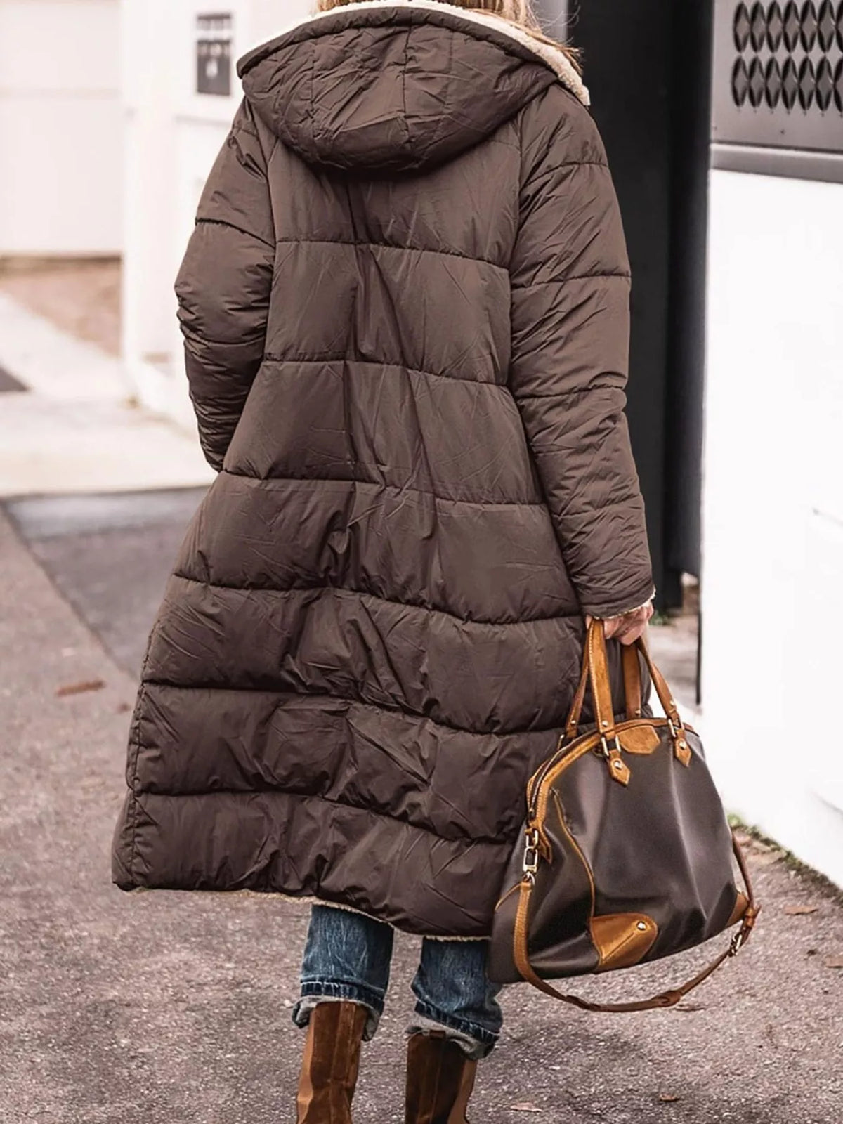 Plus size longline sherpa-lined hooded zip-up coat, view 17