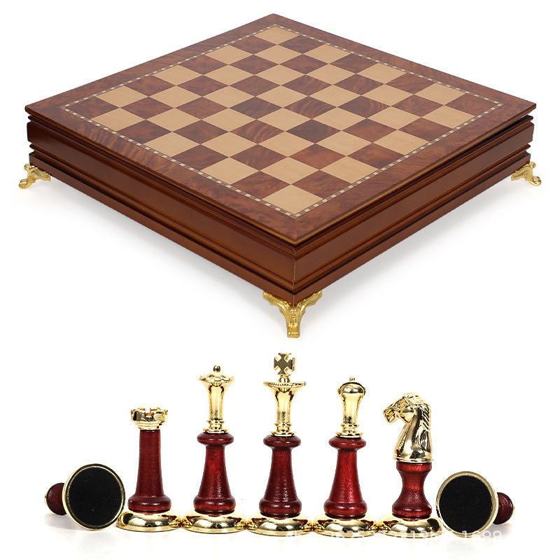 Metal & Solid Wood Tabletop Chess Set