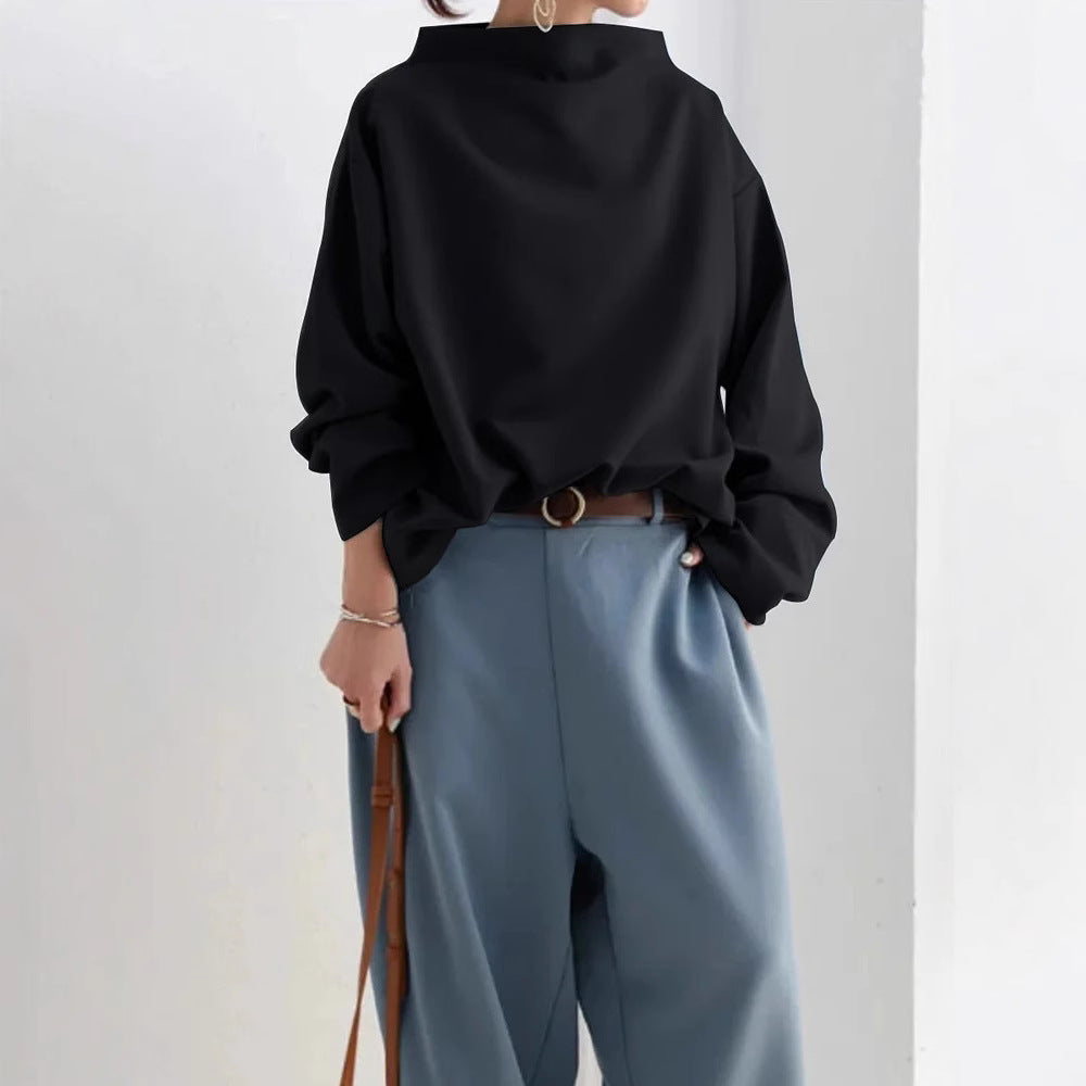 Women's Loose Mock-Neck Long-Sleeve Top