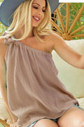 BiBi washed cotton gauze woven tie ribbon with detailed accents, soft and lightweight fabric, from Trendsi.