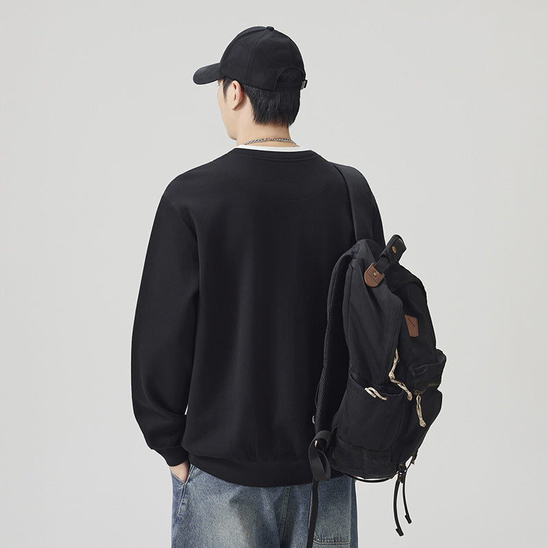 Men's Trendy Casual Faux Two-Piece Crew Neck Long Sleeve Pullover Sweatshirt eprolo