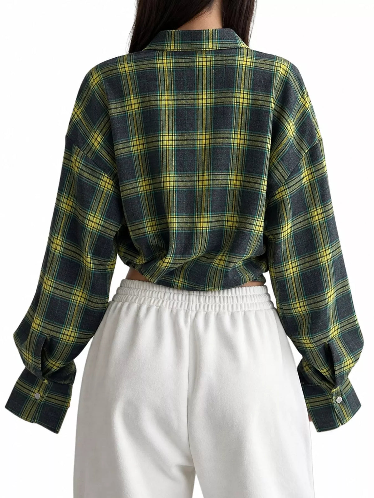 Trendsi plaid button-up shirt in classic red and black, featuring a collared neckline and long sleeves, casual and stylish.