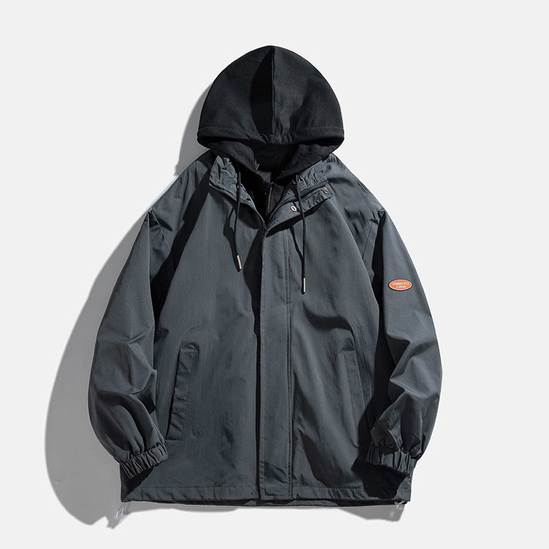 Autumn Breathable Fake 2 Pcs Hooded Jacket Bomber Jacket Men's Jackets