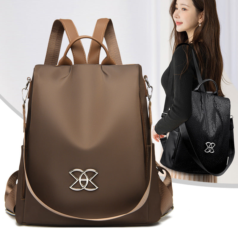 Women's Contrast-Color Nylon Travel Backpack
