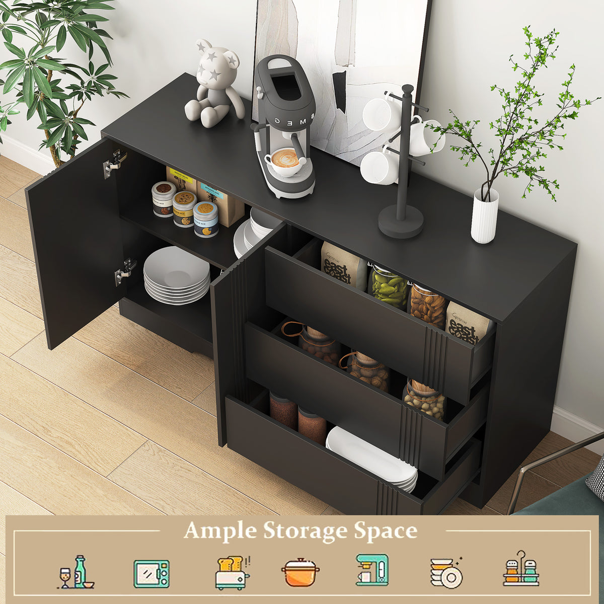 Black Kitchen Sideboard Buffet & Coffee Bar Cabinet