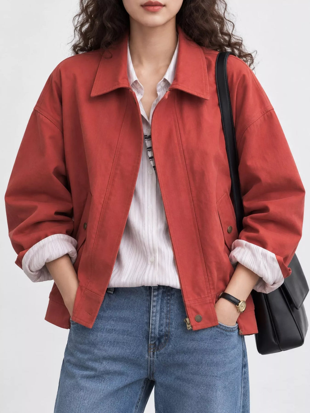 Red zip-up dropped shoulder jacket
