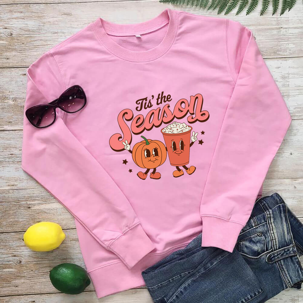 Women's Pumpkin-Print Loose Crewneck Sweatshirt
