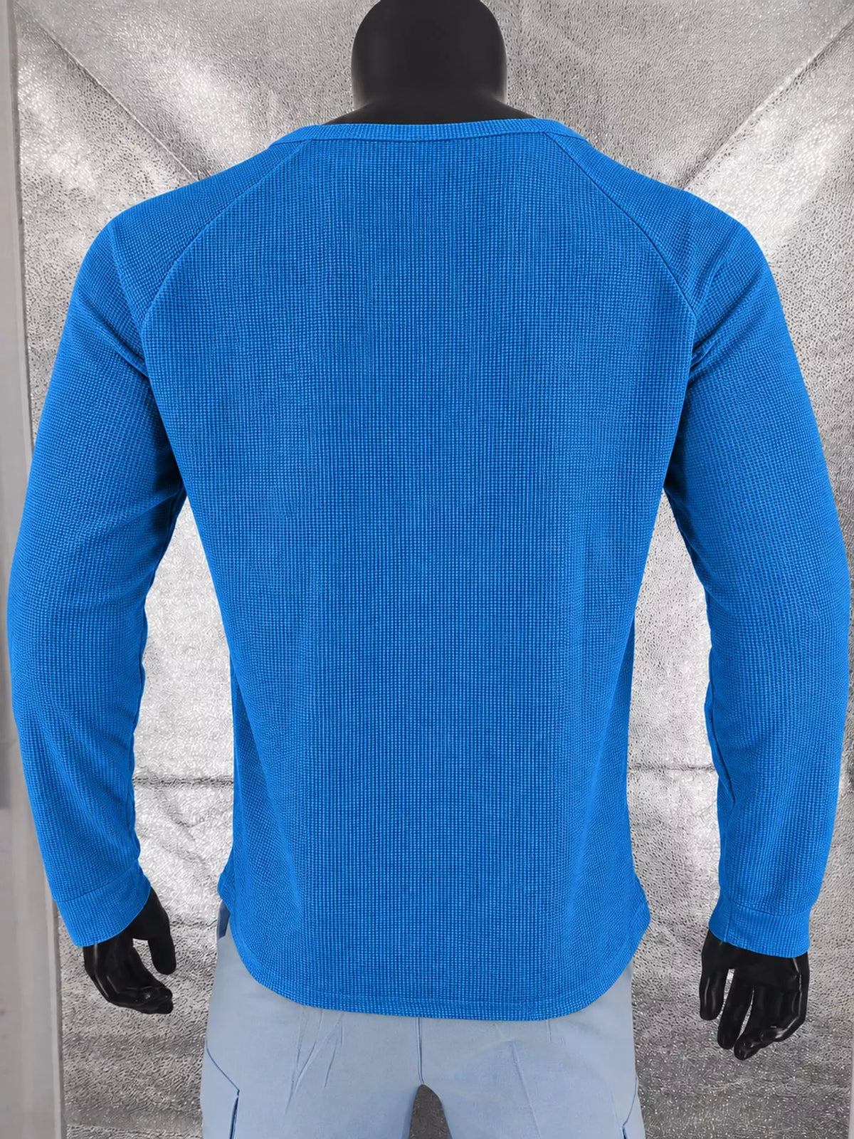 Men's plus size waffle knit Henley long sleeve T-shirt by Trendsi, featuring a textured fabric and classic collar style.