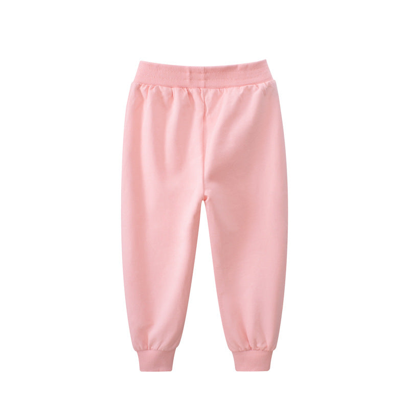 Girls' Pink Cartoon Cotton Jogger Pants