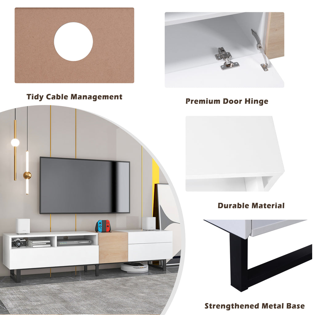 Modern TV Stand for 80'' TV with Double Storage Space Media Console Table Entertainment Center with Drop Down Door