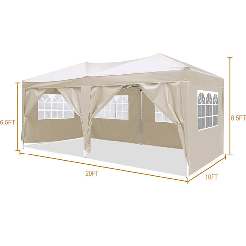 10' × 20' Pop-Up Canopy with 6 Removable Sidewalls – Beige