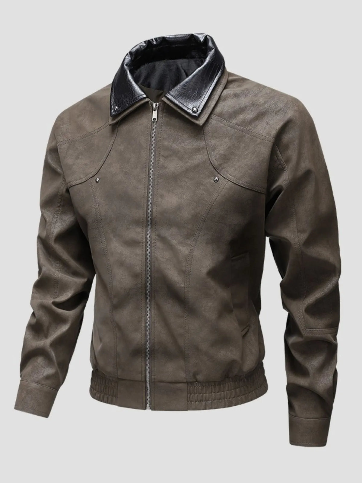 Men's plus size faux leather full-zip bomber jacket, view 6