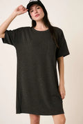 Charcoal rib knit short sleeve T-shirt dress