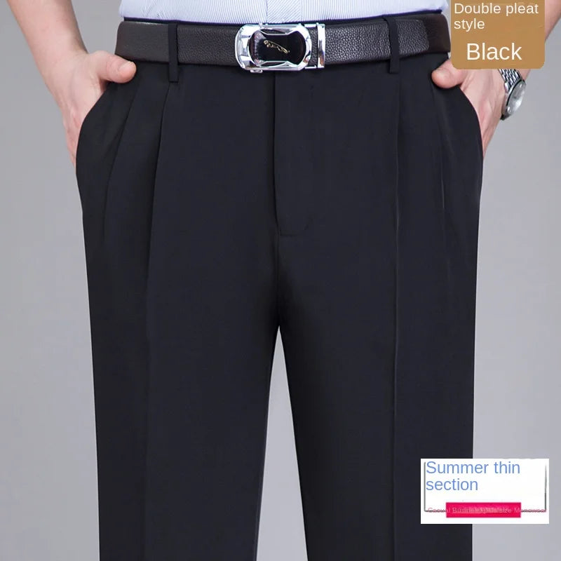 High Waist Silk Thin Suit Pants Men Double Pleated Summer Dress Trousers For Male Formal Pants Business Size 29-50 52 54 56
