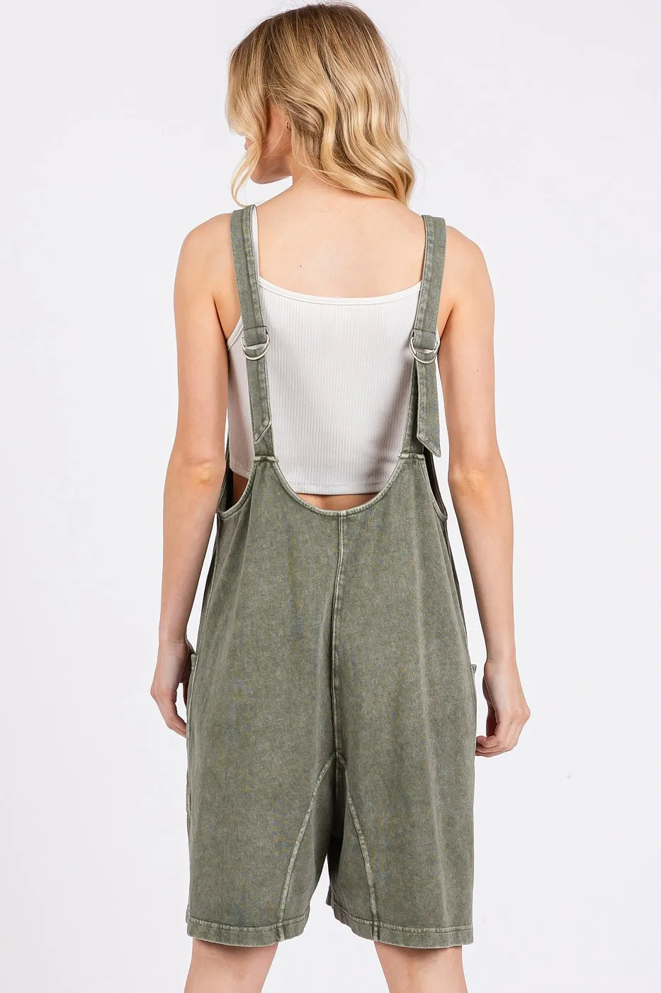 Trendsi Mittoshop low scoop neck tank romper in washed French terry fabric, featuring a relaxed fit and sleeveless design.