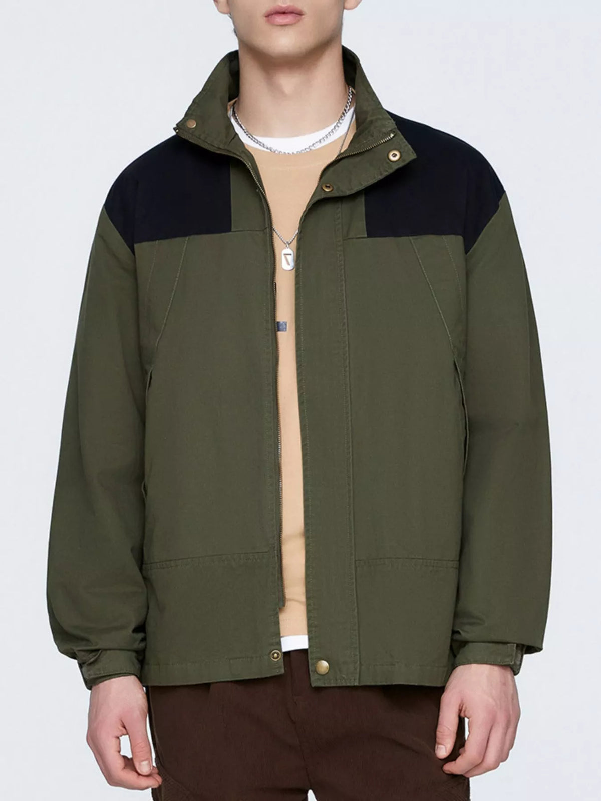 Men's plus size two-tone zip-up jacket, view 3