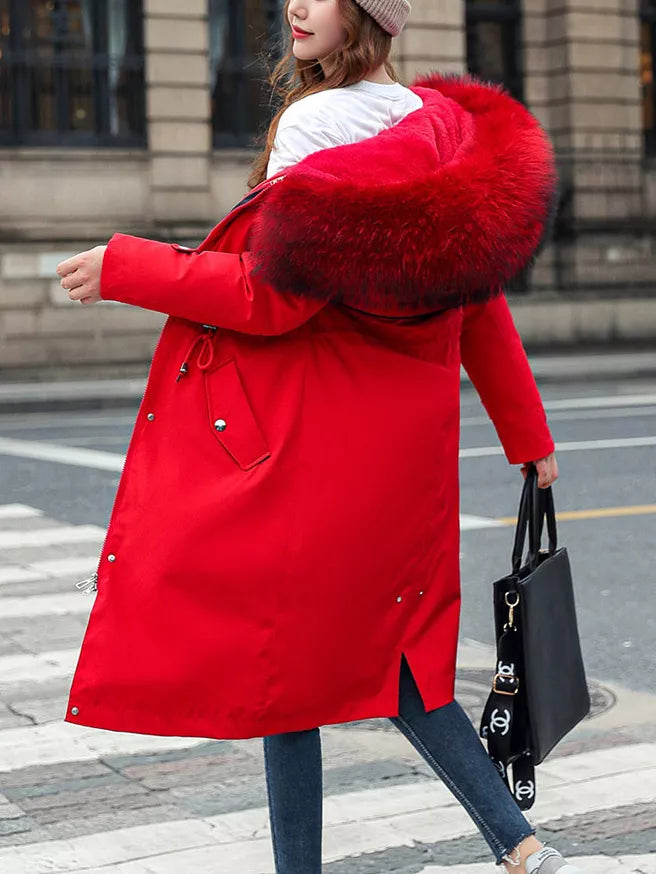 Longline hooded parka with faux fur trim and drawstring waist, view 38