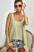 Trendsi BiBi high and low flare knit tank top with a fitted bodice and flared hem, casual sleeveless knitwear for warm weather.
