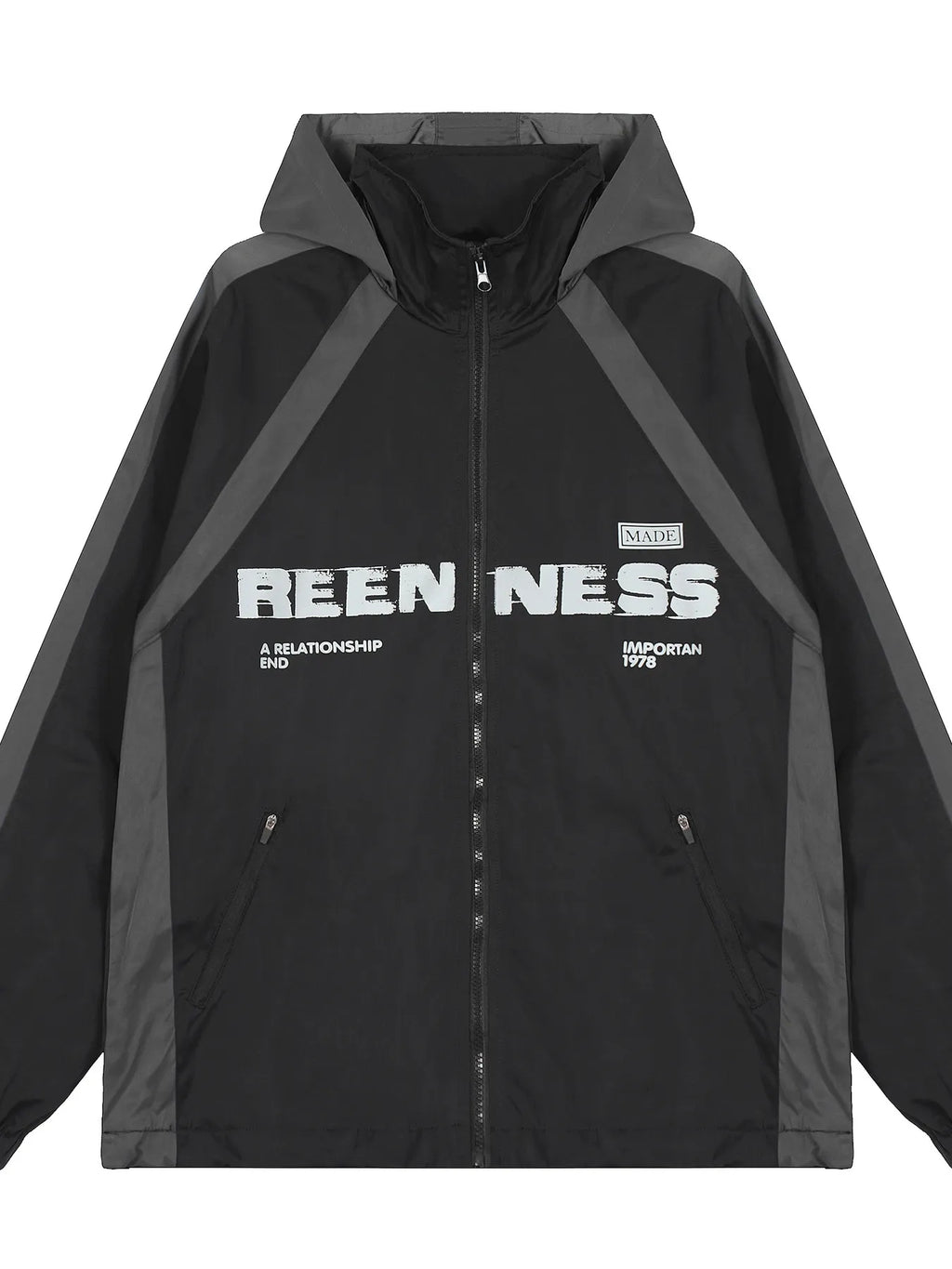 Men's hooded zip-up letter windbreaker jacket