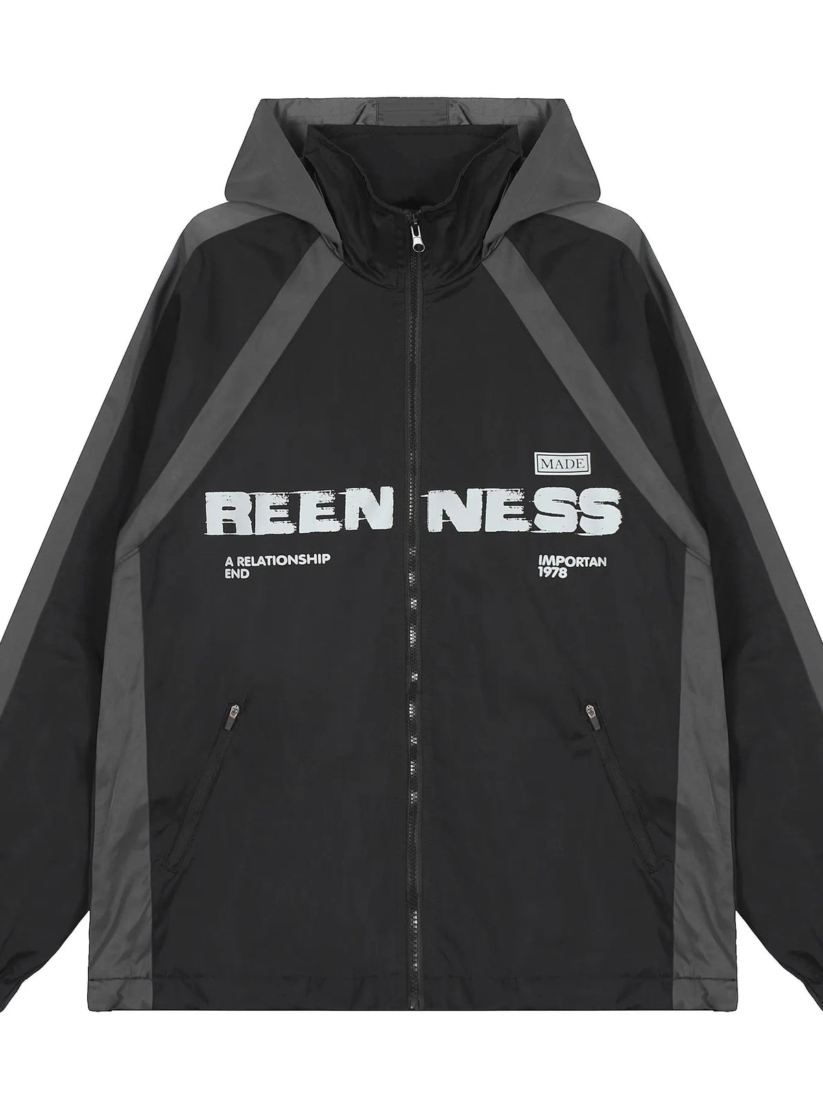 Men's hooded zip-up letter windbreaker jacket