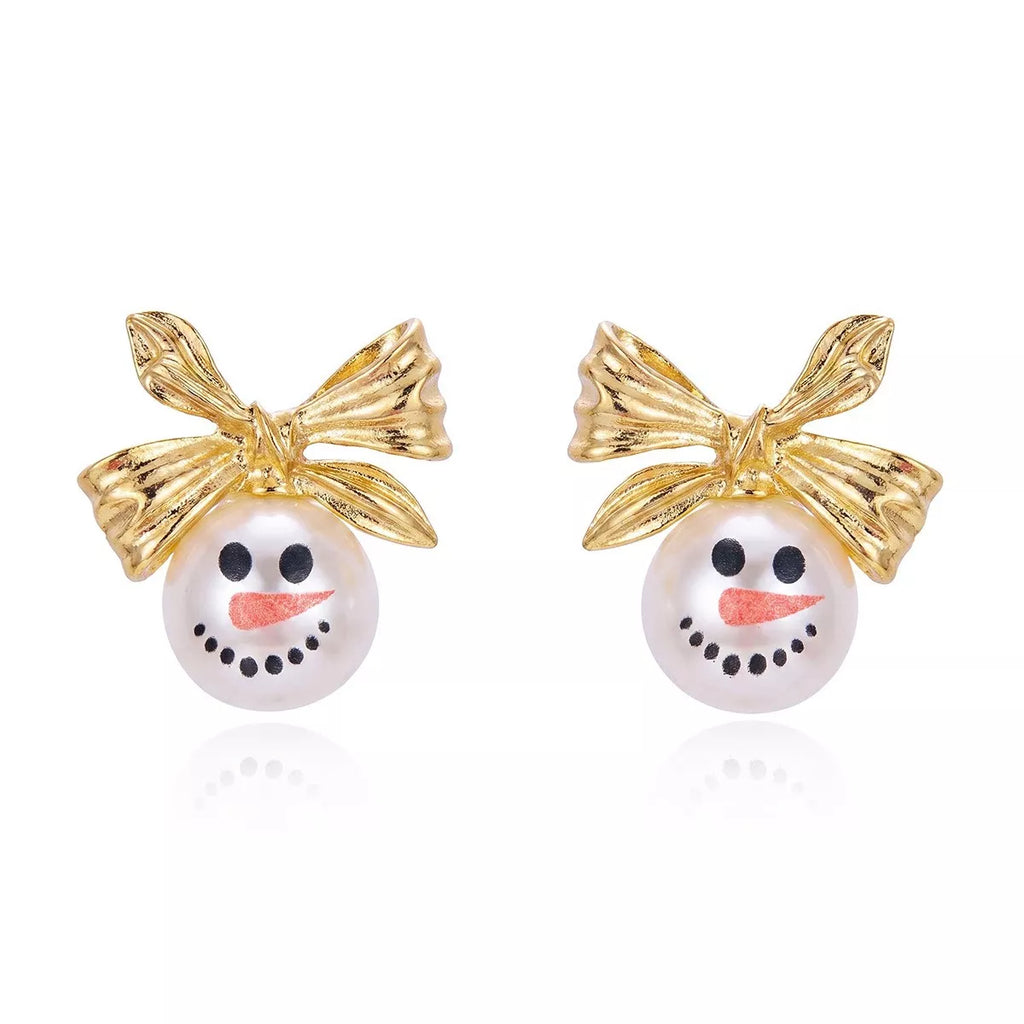 Christmas theme earrings with pearl and zircon, view 2