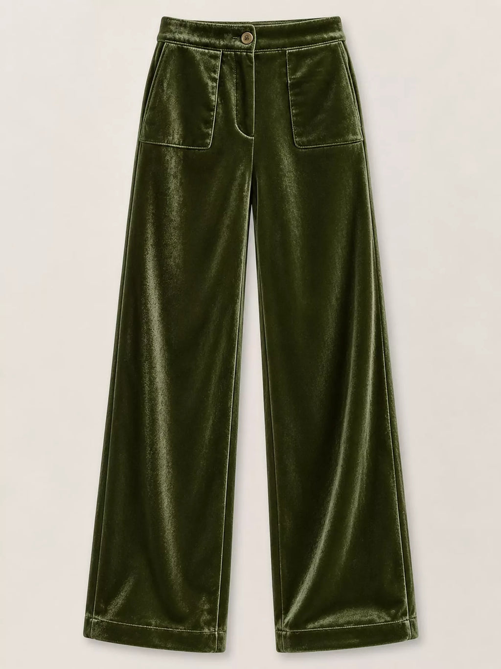 Plus size high-waisted velvet pants with wide legs and pockets, trendy and comfortable fashion by Trendsi.