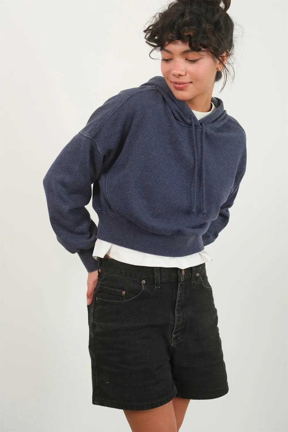 Trendy HYFVE Drop Shoulder Cropped Hoodie in soft fabric, featuring a relaxed fit and casual style, perfect for everyday wear.