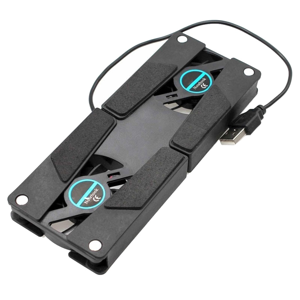 Foldable USB Laptop Cooling Stand with Dual Fans – Black