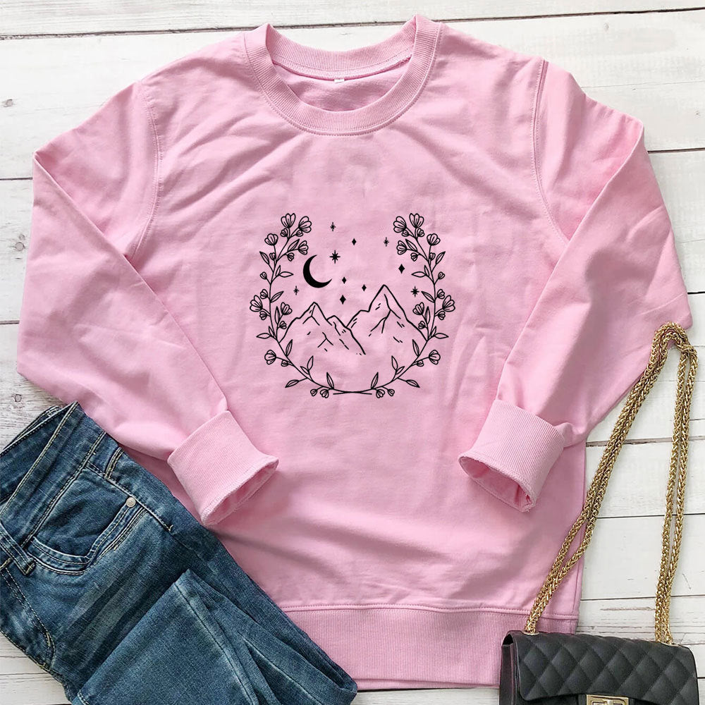 Women's Printed Loose Crewneck Sweatshirt — Design 1