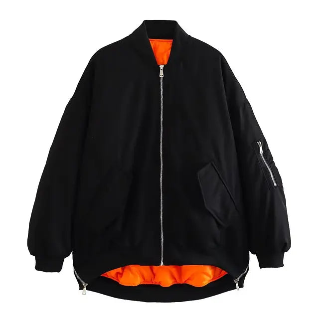 Spring Autumn Women's O-Neck Loose Bomber Jacket Women New Oblique Pocket Zipper Jacket Coat Female Casual All-match Jackets