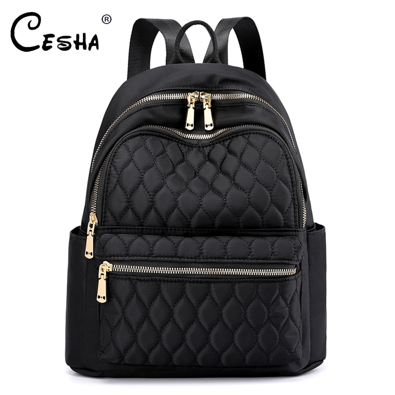 Women's Diamond-Quilted Nylon Travel Backpack