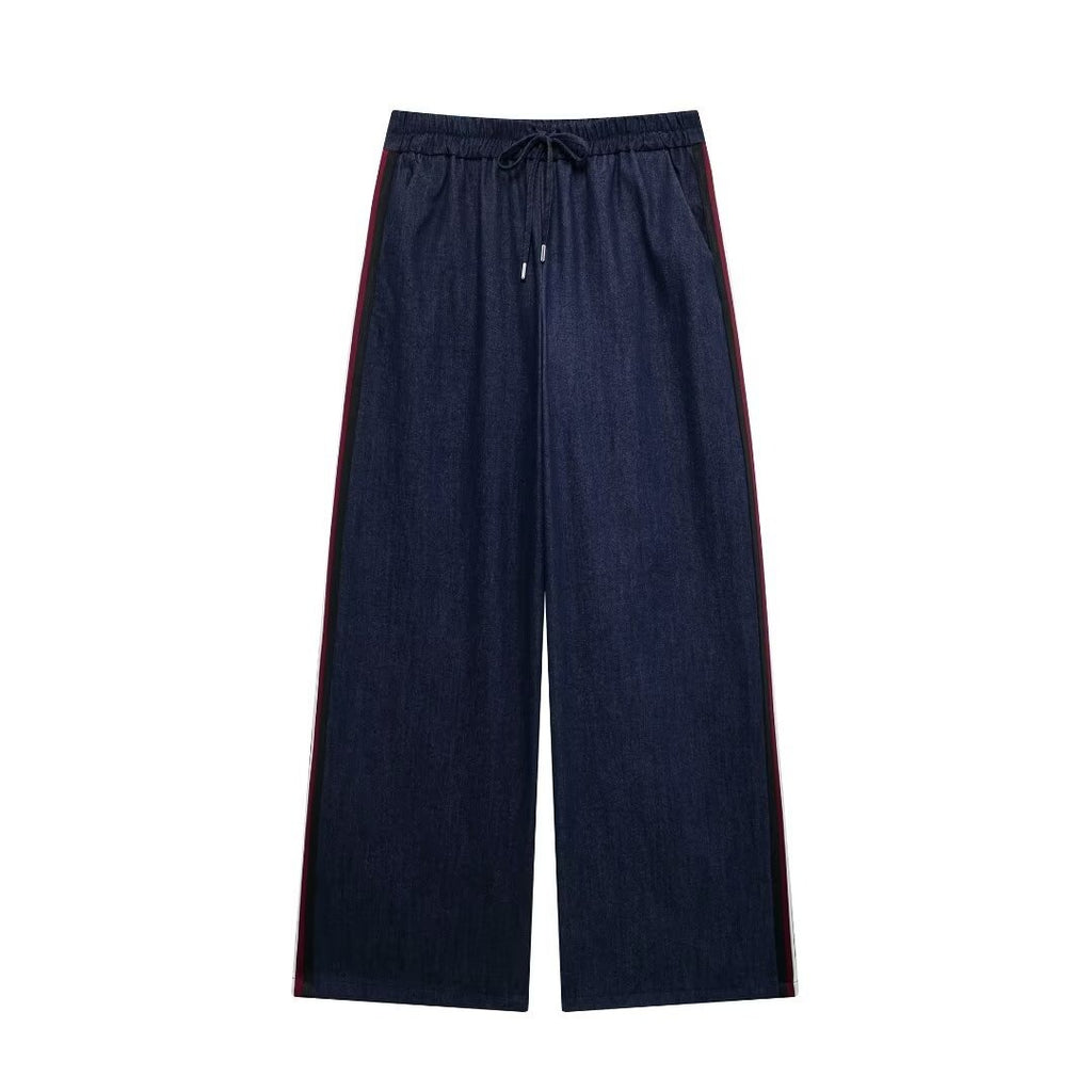 Casual Chic Women Denim Suit Solid Button Hooded Blouse Drawstring Straight Pants New Fashion Suits