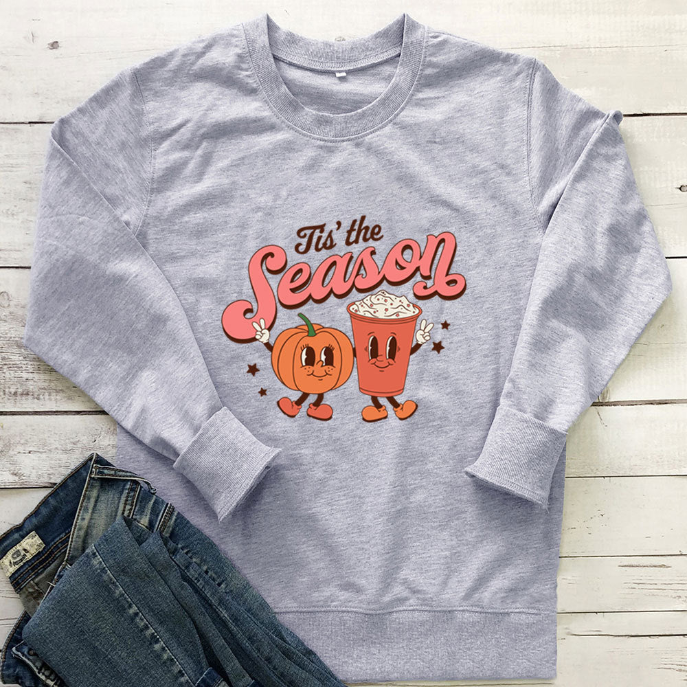 Women's Pumpkin-Print Loose Crewneck Sweatshirt