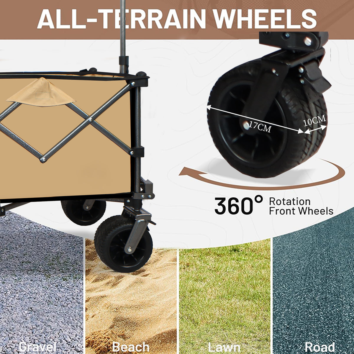 Collapsible Push-Pull Beach Wagon – Grayish Brown
