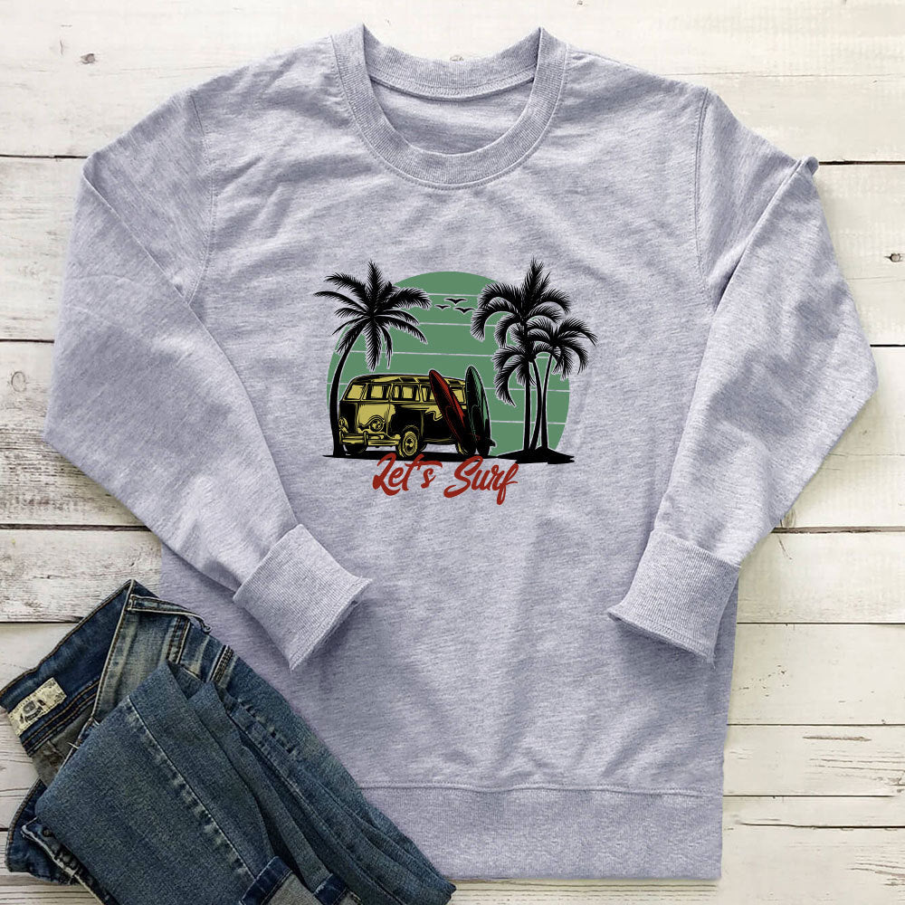 Women's Bus-Print Loose Crewneck Sweatshirt